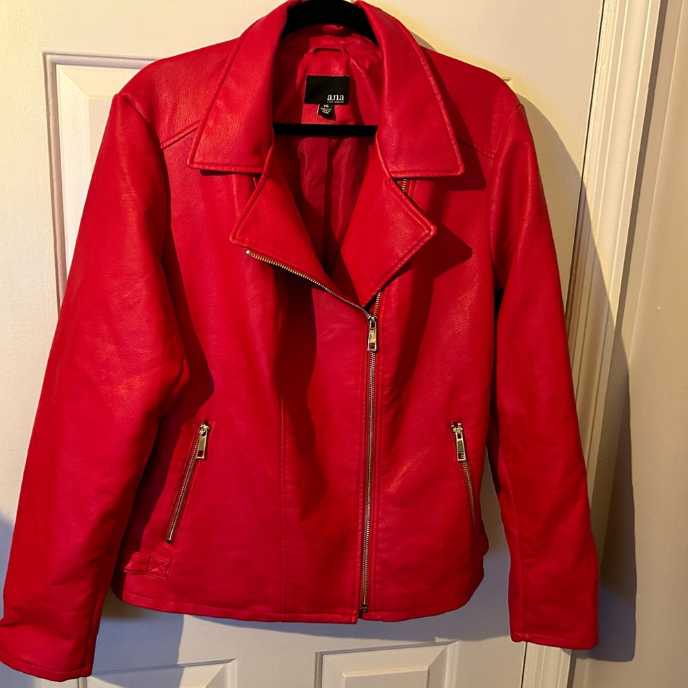 ANA XXL Red Pleather Motorcycle Jacket Soft Faux Leather Moto Women’s Plus